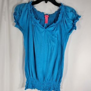 Mix & Co Blue Gauze Look Short Sleeve Top Size Medium